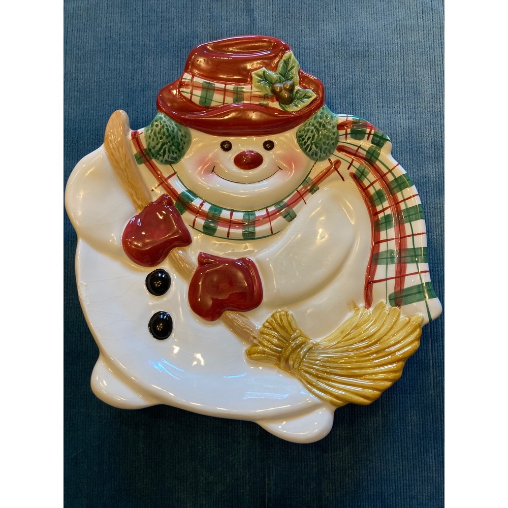 Fitz and Floyd Essentials Christmas Snowman Plate Holiday Decor